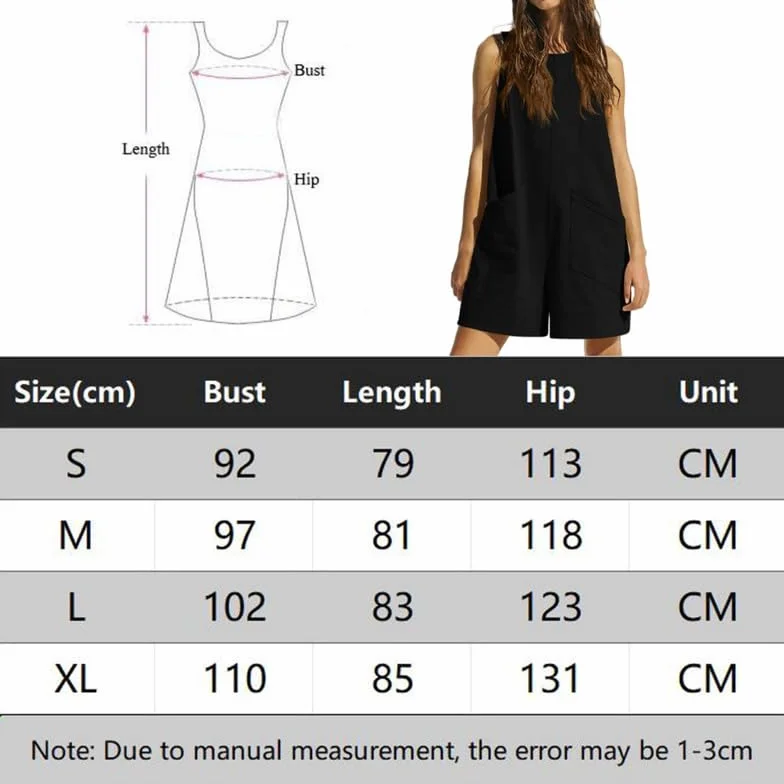 Haibang Jumpsuit Elegante Mono Mujer Verano Corto Sin Mangas Cuello Redondo Peto Casual