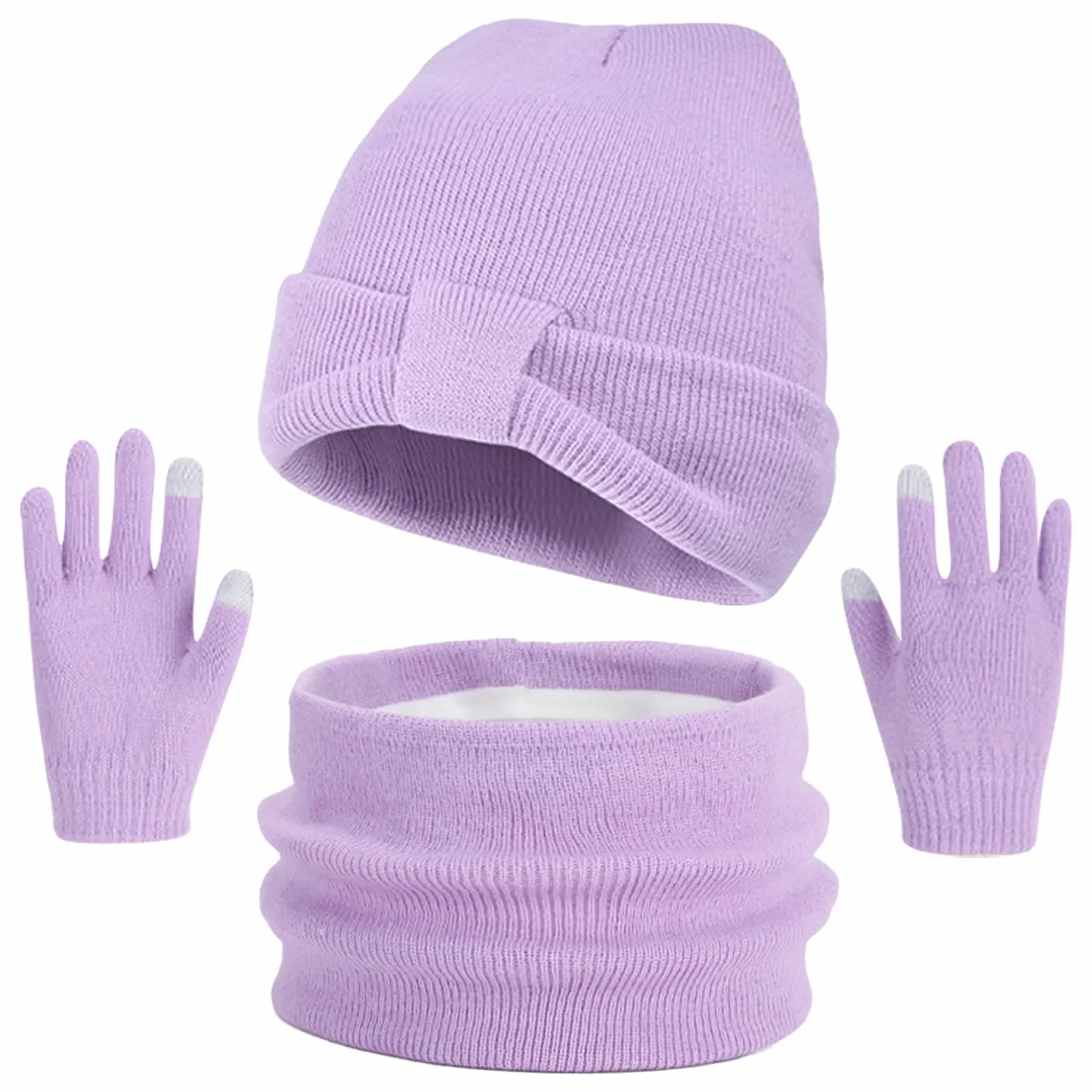 Conjunto de Gorro Bufanda y Guantes 3 en 1 para Niños Invierno 3PCs Púrpura