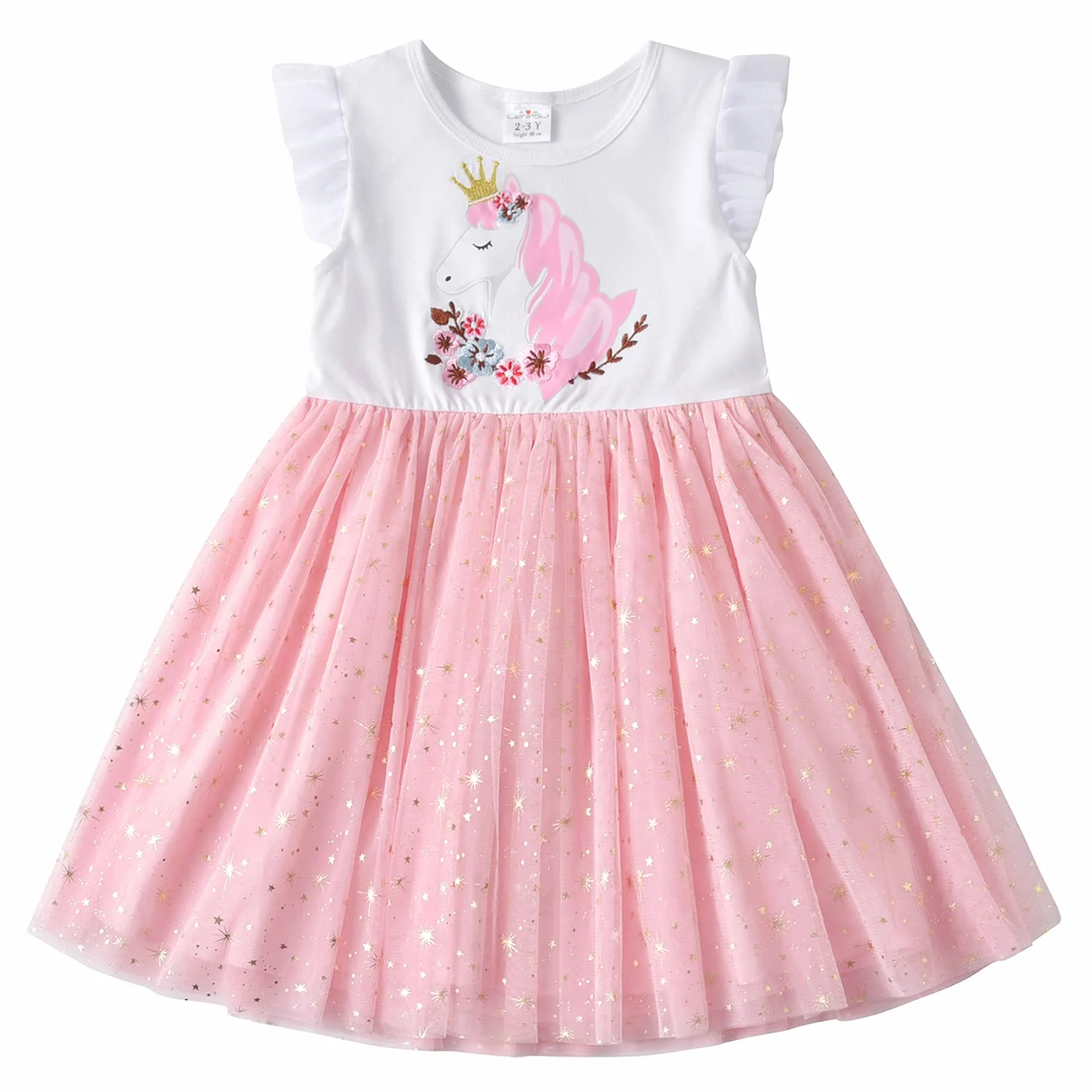 Vestido Tutu Algodón Tulle Manga Larga Mariposa Unicornio Niñas 2-8 Años