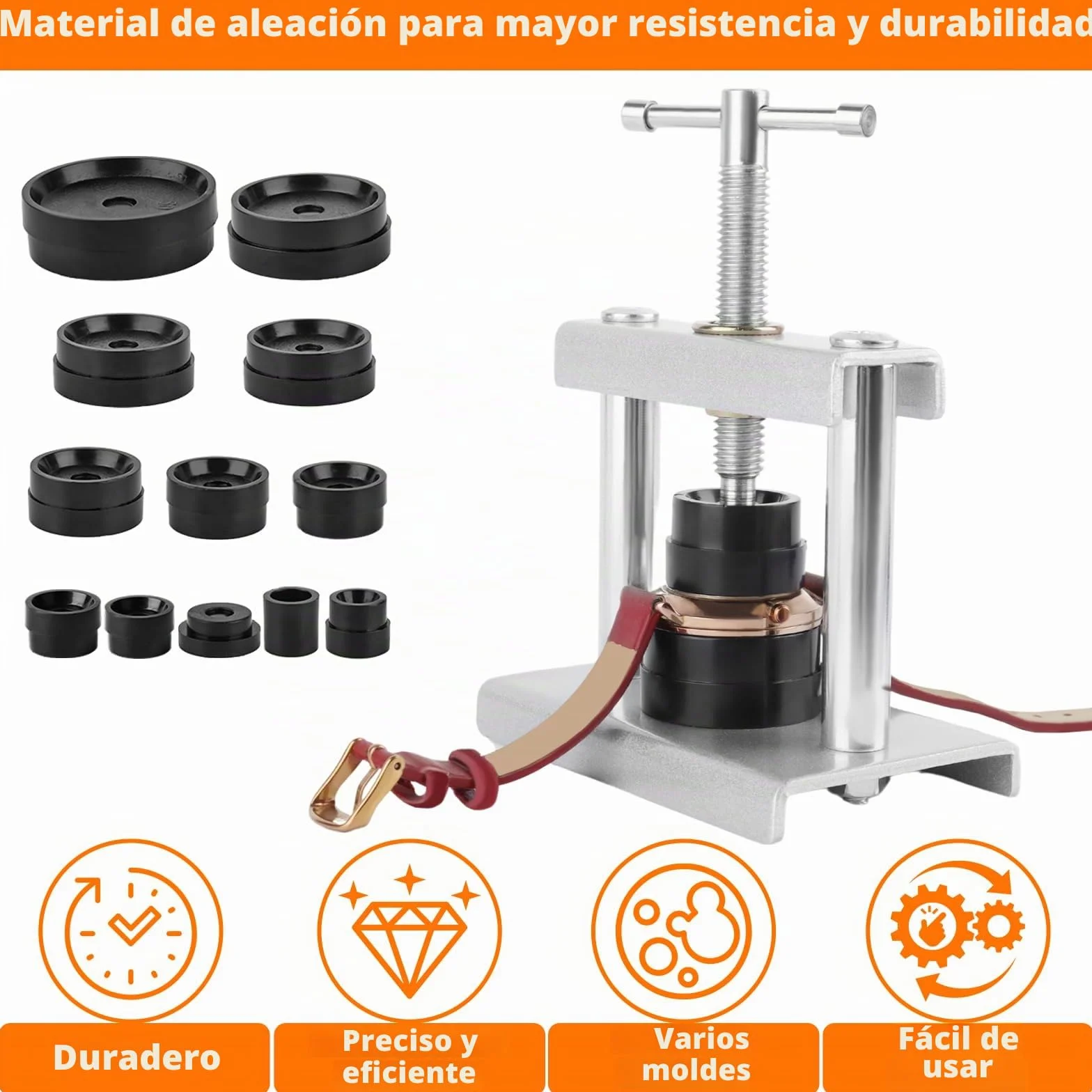 Prensa Tapa Reloj Herramienta Cambiar Pilas con 18 Moldes Abridor