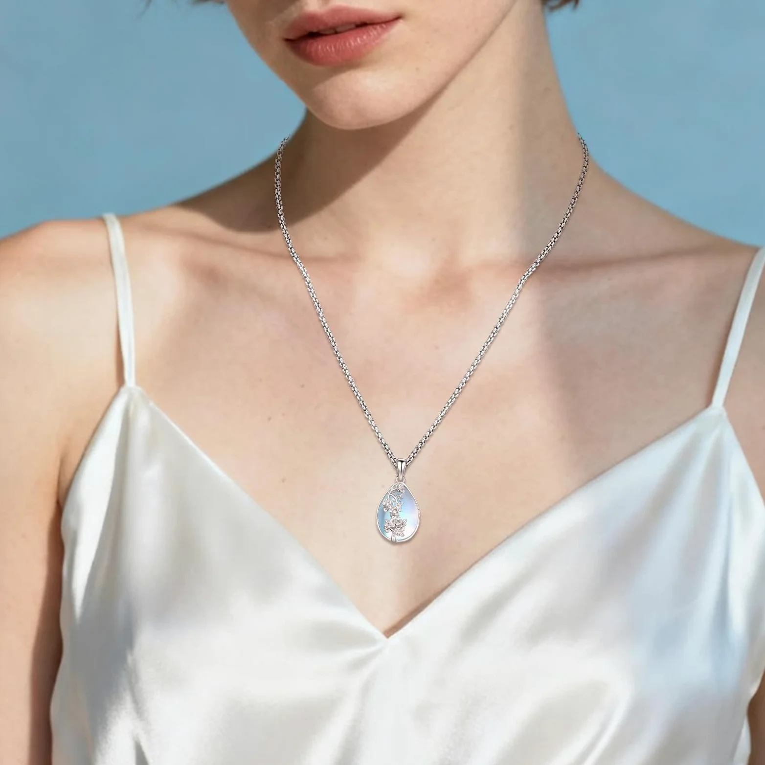 Eusense Collar Piedra Lunar, Turquesa, Amatista y Lapislázuli de Lágrima con Diseño de Rosa Regalo para Mujer, para San Valentín, Dia de la Madre, Aniversario o Cumpleaños