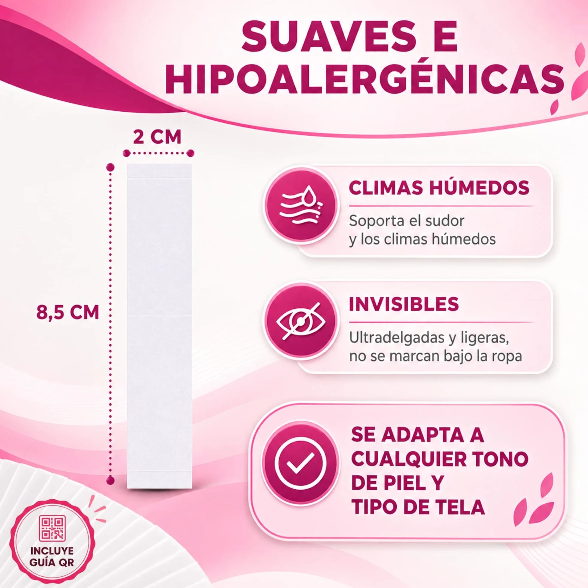 Cinta Doble Cara Invisible Adhesivo Natural Extrafuerte Resistente al Sudor Hipoalergénica para Ropa y Piel Sin Daños Sin Residuos