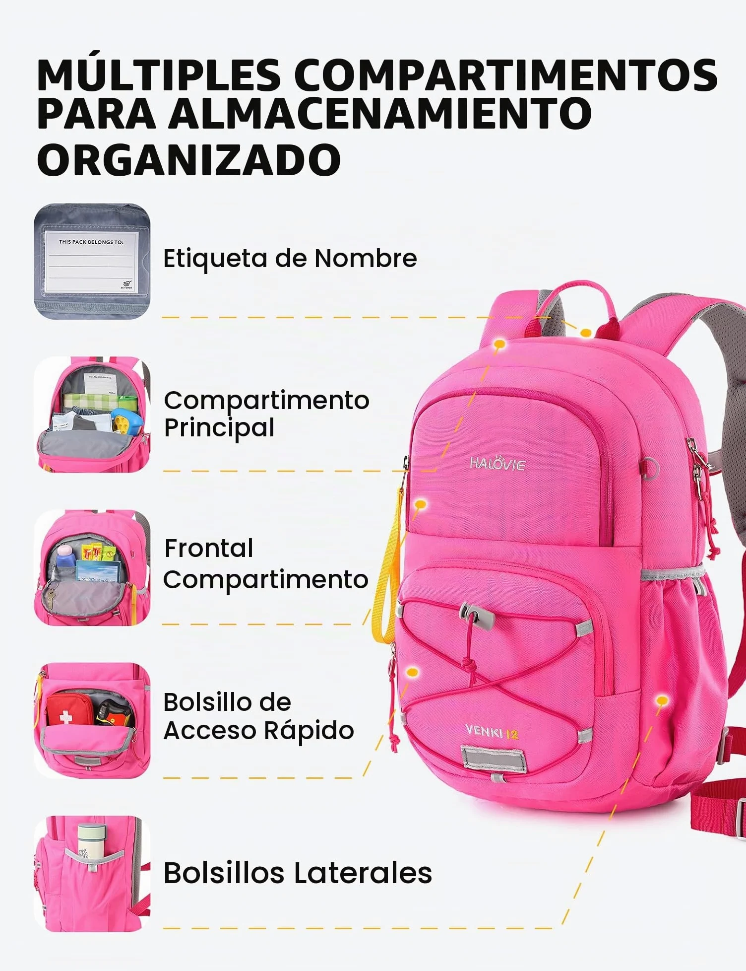 HALOVIE 12L Mochila Infantil de Senderismo | Para niños pequeños, bebés y guardería, también para escuela primaria, viajes y excursiones, ligera y práctica