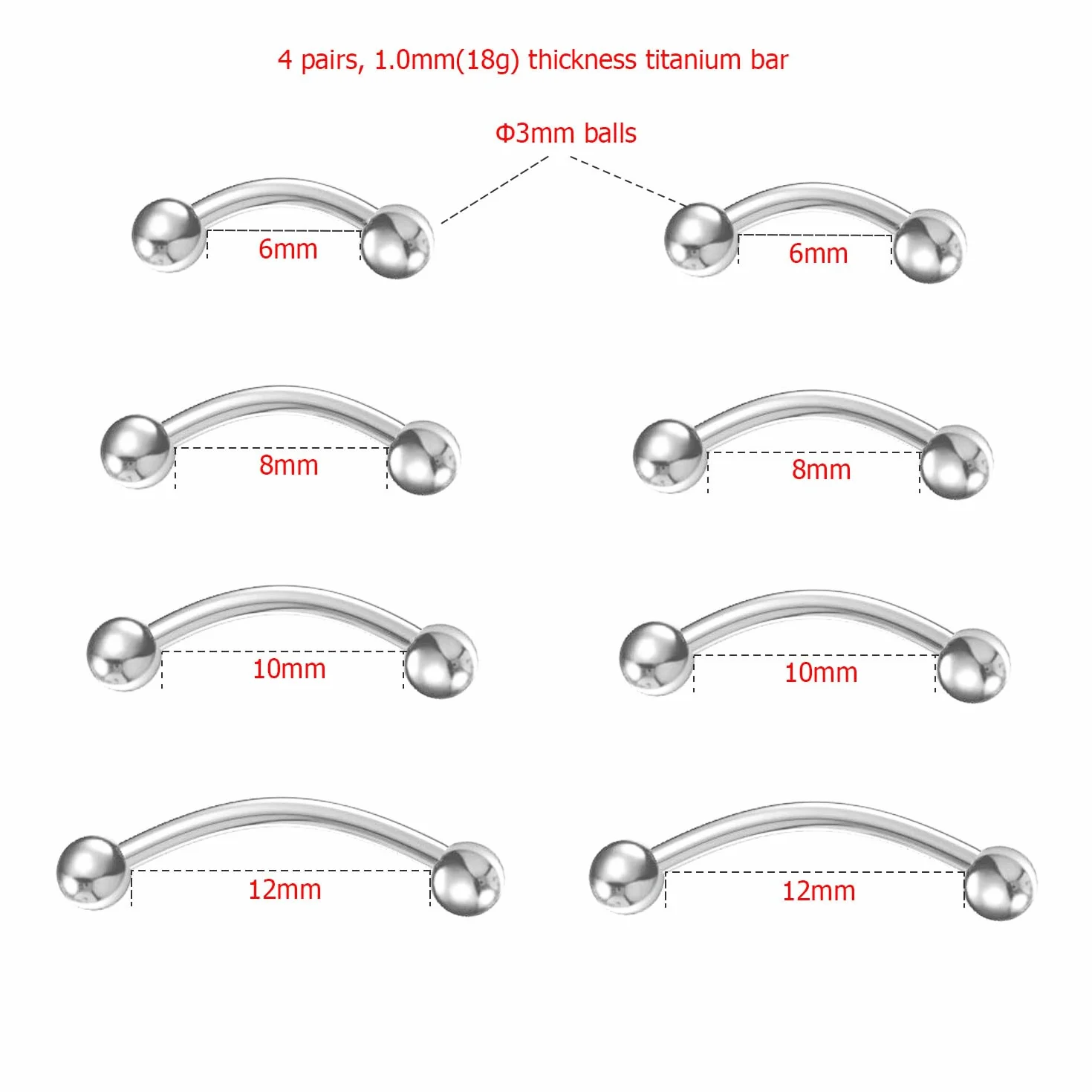 Implante Titanio Curvado Barra Plátano 1.0mm 1.2mm Rook Hélice Frontal Ceja Anillos Vertical Labret Piercing