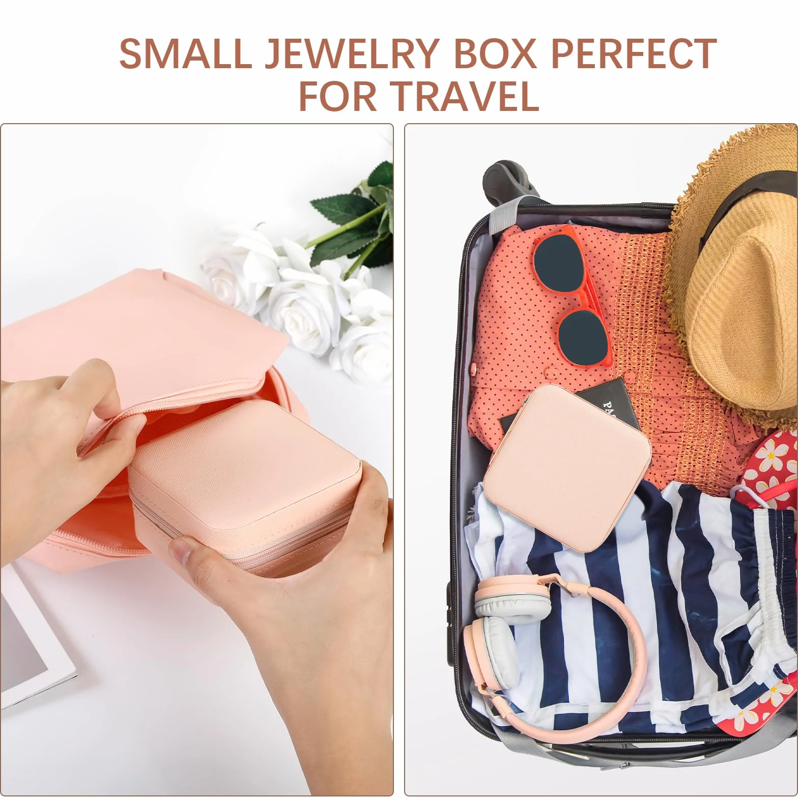 AiQInu Estuche Joyero Pequeño Doble Capa de Viaje para Mujeres, Organizador de Cuero PU para Anillos Pendientes Collar