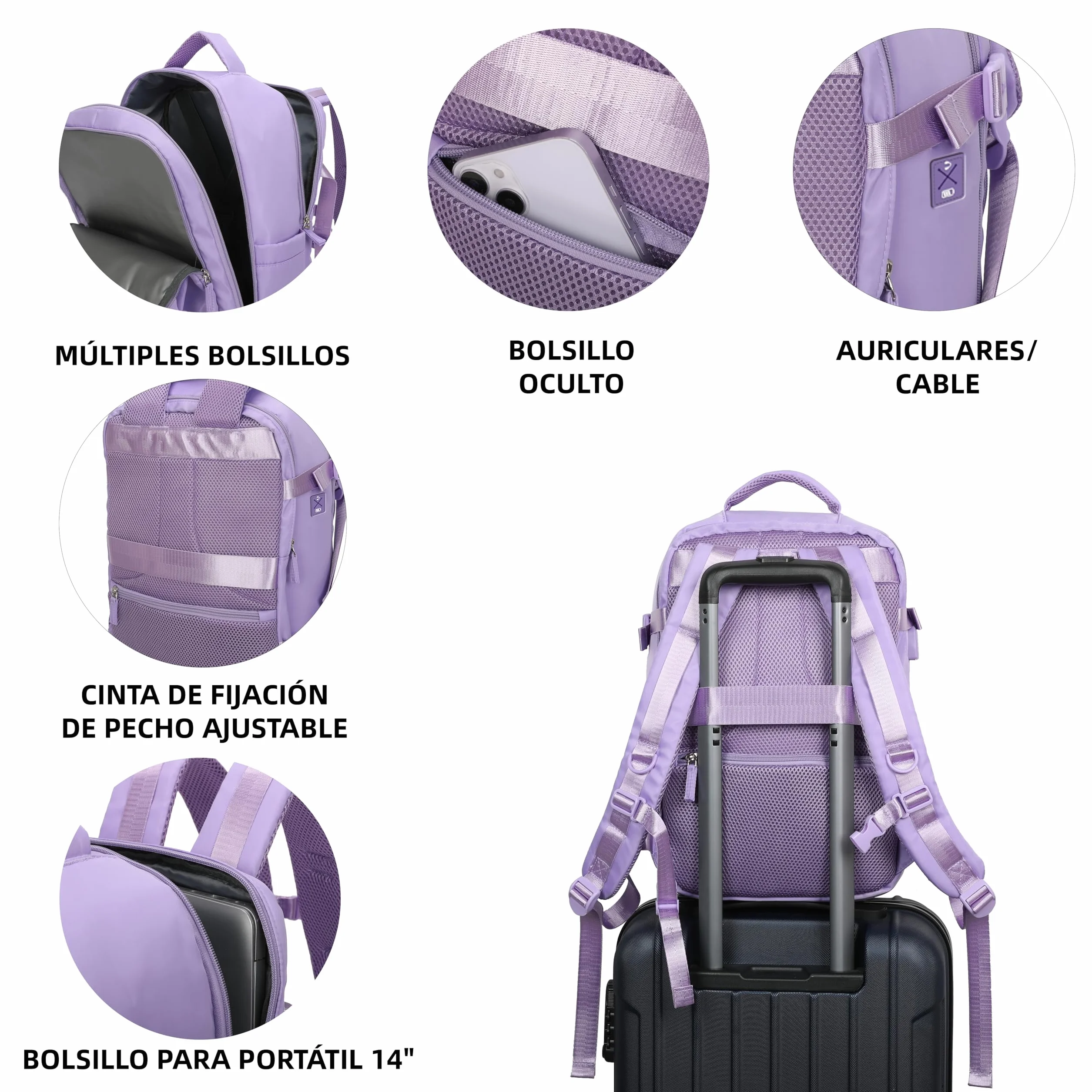 RAYKONG Mochila Cabina Ryanair 40x20x25cm 20L Impermeable Compatible Computadora Portátil 14 Pulgadas Puerto Carga Equipaje Mano Alta Resistencia