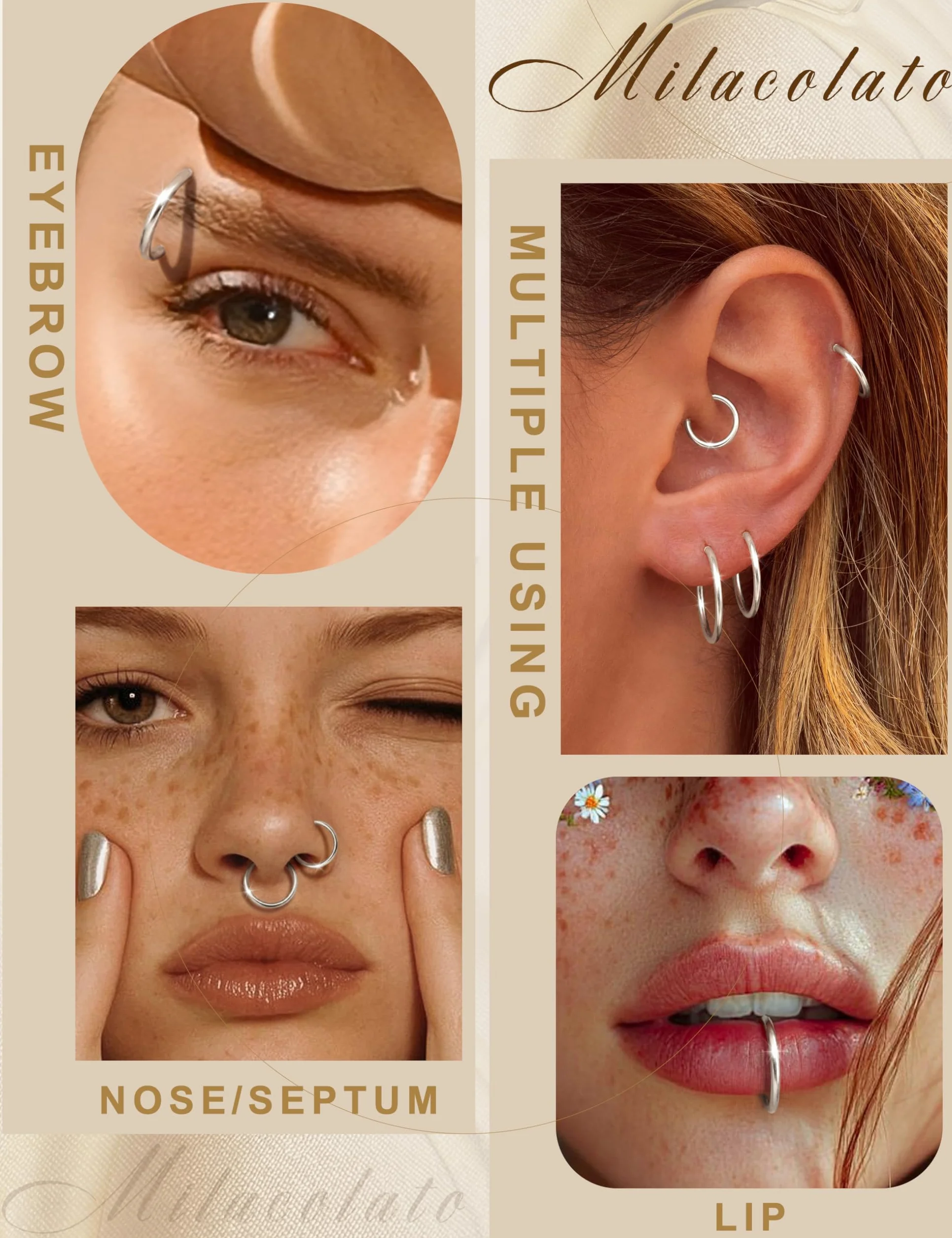 Pendientes de Aro 316L Acero Quirúrgico Hipoalergénico para Mujer Hombre 16G Cartílago Tragus Helix