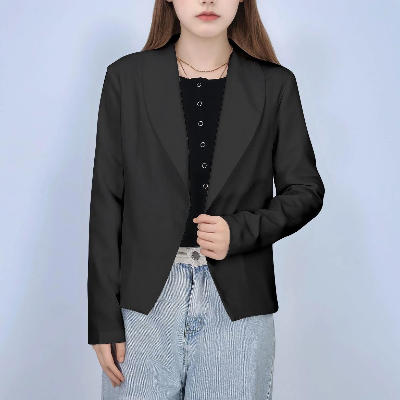 Chaqueta Formal Niña Liso Solapa Traje Frente Abierto Top Manga Larga Talla 5-14 Años