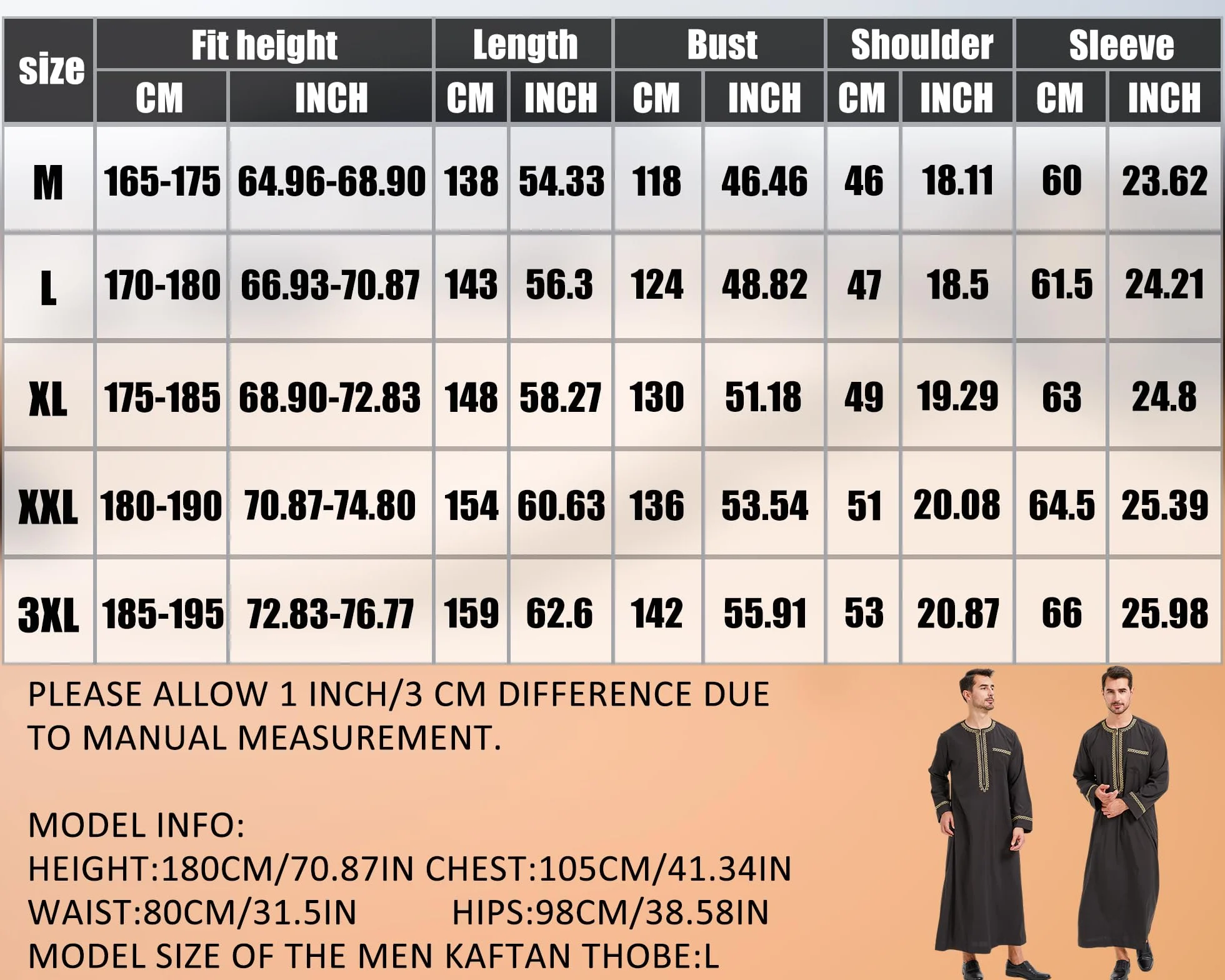 Túnica Árabe Bordada Hombre Jubba Thobe Ropa Musulmana Dubai Kaftan Blanco Negro M-3XL