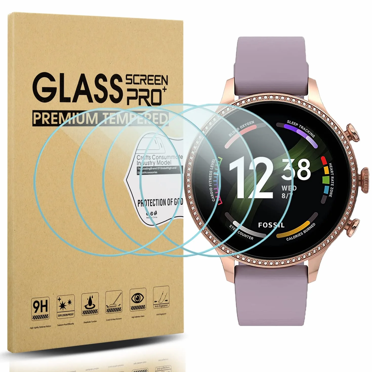 Diruite 4-Pack Vidrio Templado Compatible con Fossil Women's Gen 6 Protector Pantalla 9H Dureza Antiarañazos