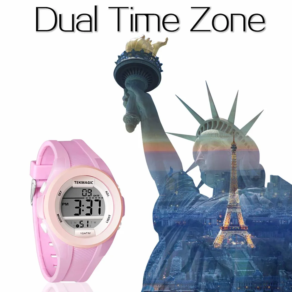 Reloj de Pulsera Impermeable 10 ATM para Bucear Nadar con Cronógrafo Alarma Zona Horaria Dual