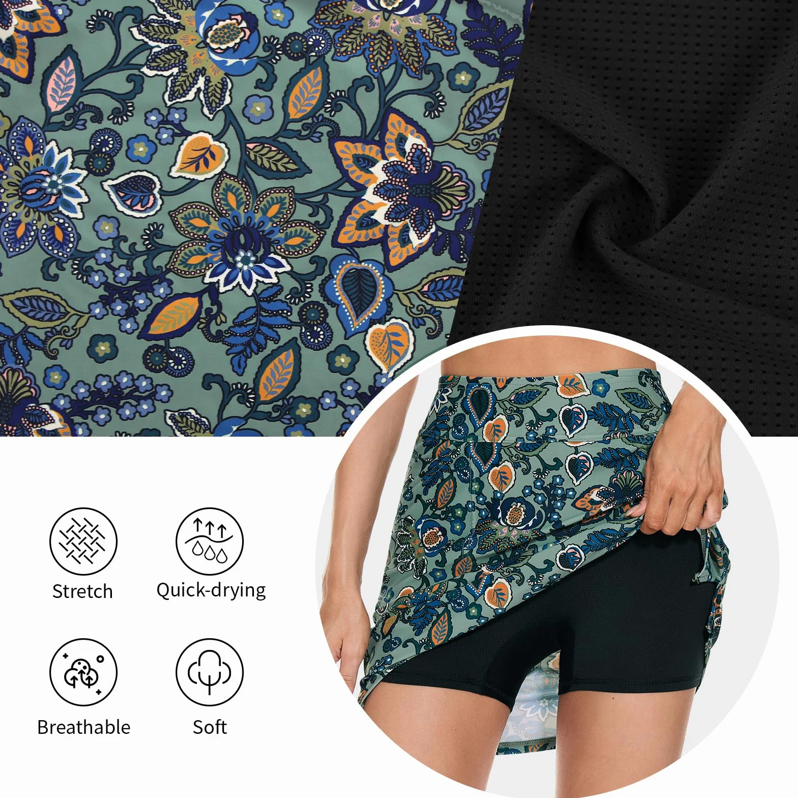M MOTEEPI Falda tenis mujer 45,5 cm con pantalón 4 bolsillos