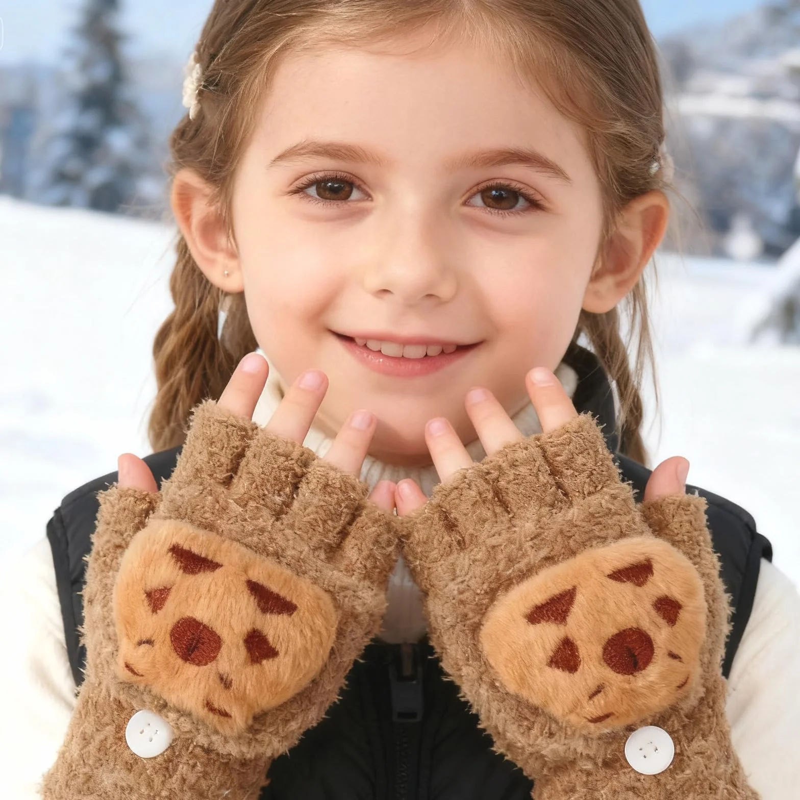 Guantes Sin Dedos para Niños Capibara, Guantes Térmicos Invierno Flip Top, Manoplas Niño 7-13 Años