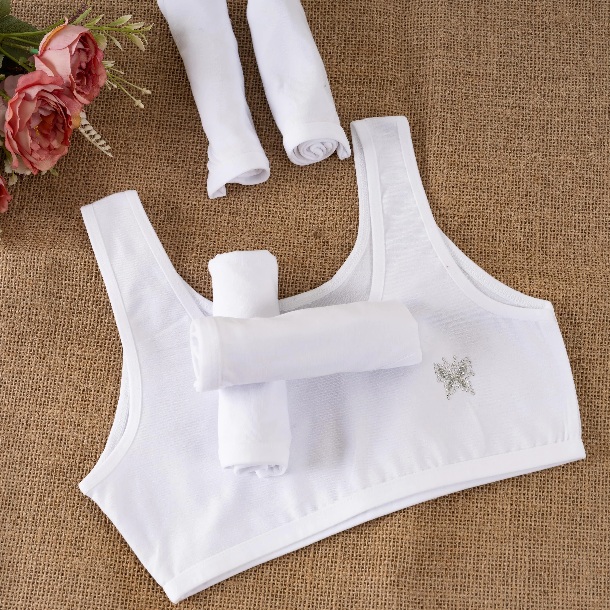 LOREZA Sujetador Bustier para Niñas Ropa Interior Piedras Preciosas Camiseta de Tirantes Algodón 10 a 15 años