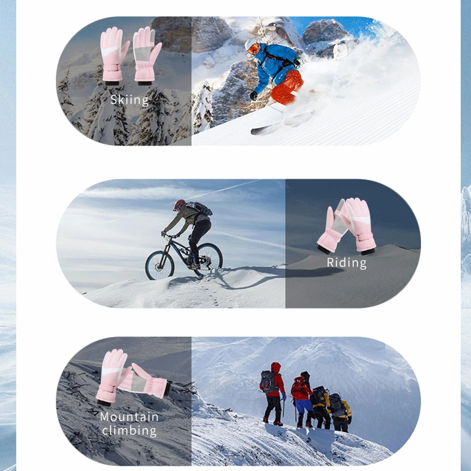 Guantes de Esquí Impermeables Térmicos para Mujer con Pantalla Táctil - Nieve Ski Snowboard