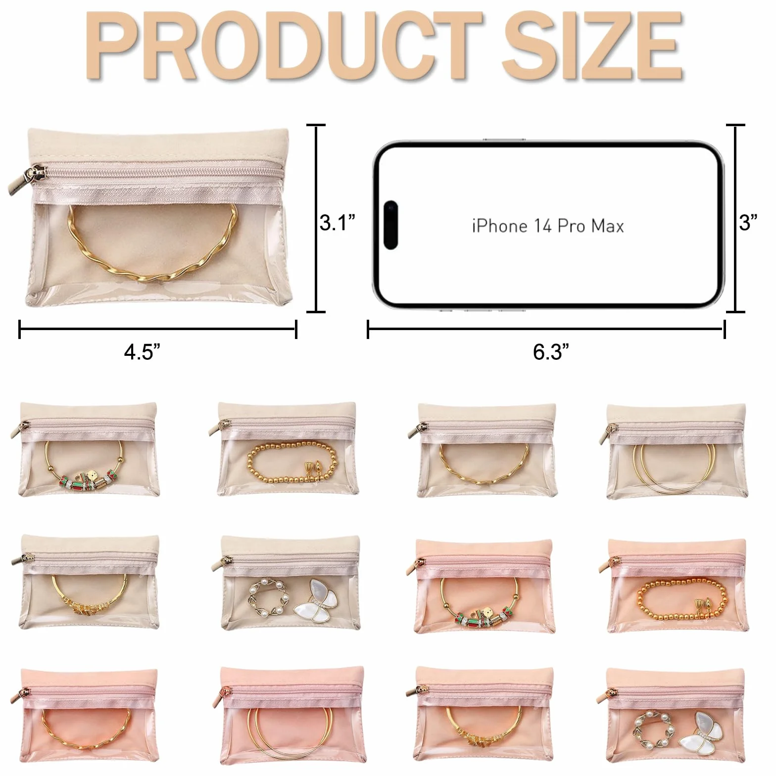 Estuche para Joyería con Bolsillos Transparentes, Portátil Joyero Pequeño, 12 Piezas