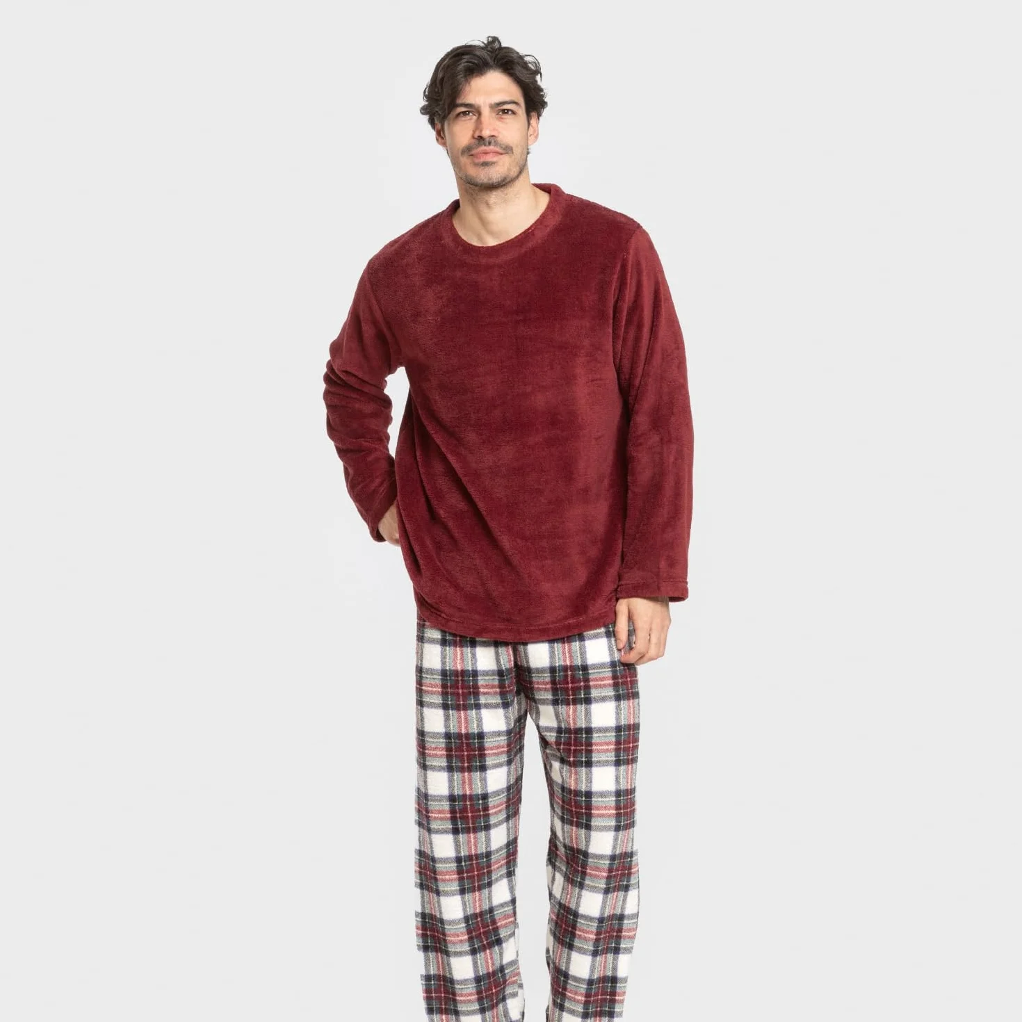 TRAMAS+ Pijama Hombre Invierno Coralina Manga Larga Polar Pantalón Largo Conjunto Cómodo Calentito