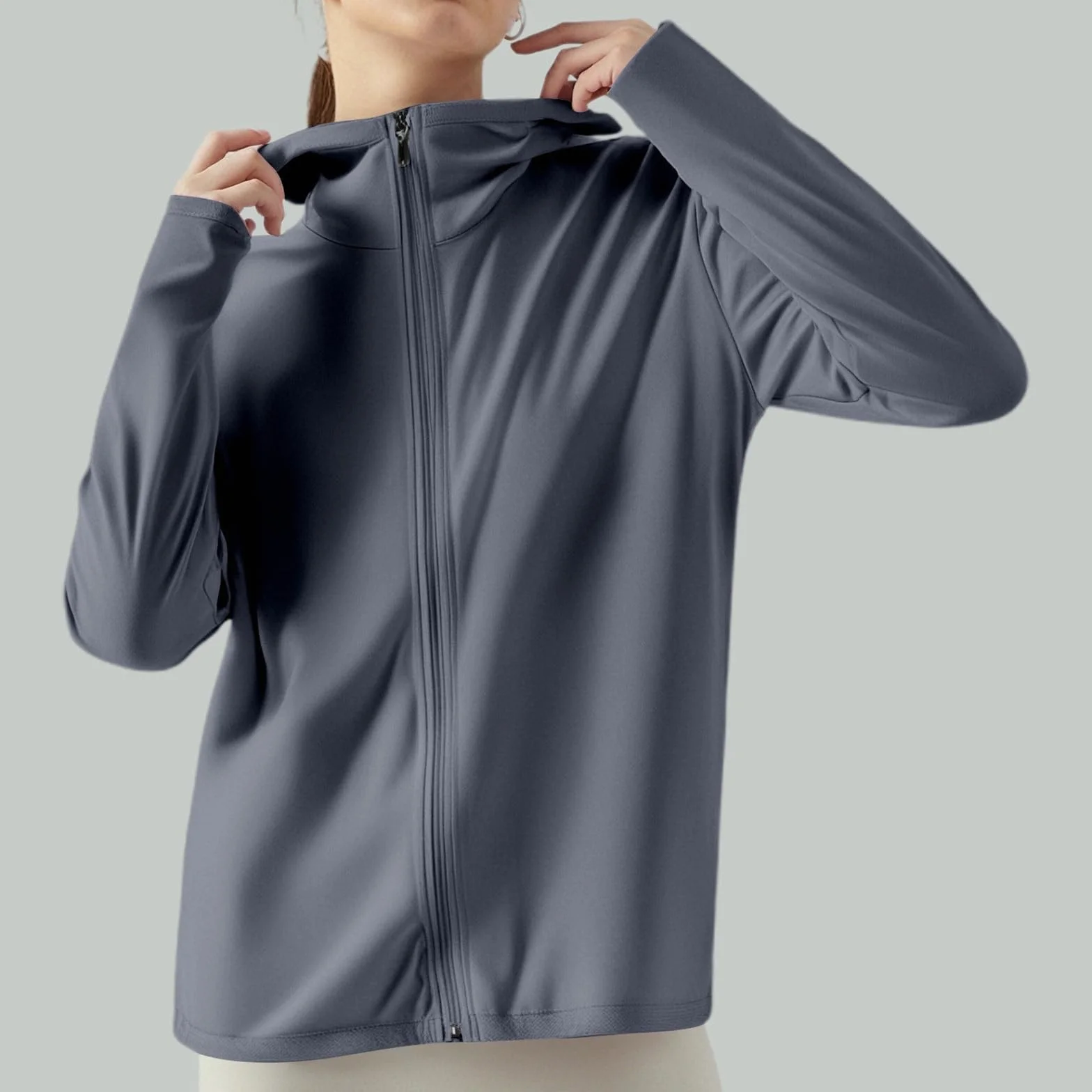 Chaqueta de running para mujer cuello alto ligera manga larga secado rápido transpirable con cremallera
