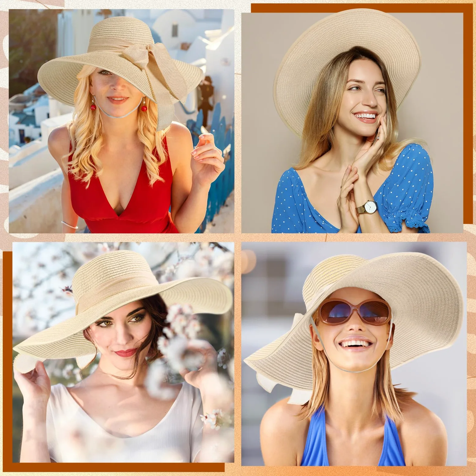 Tigeen 12 sombreros de paja de ala ancha para mujer, sombrero de paja plegable, sombrero de paja multicolor, sombrero de playa de verano UPF 50+, Beige, Talla única
