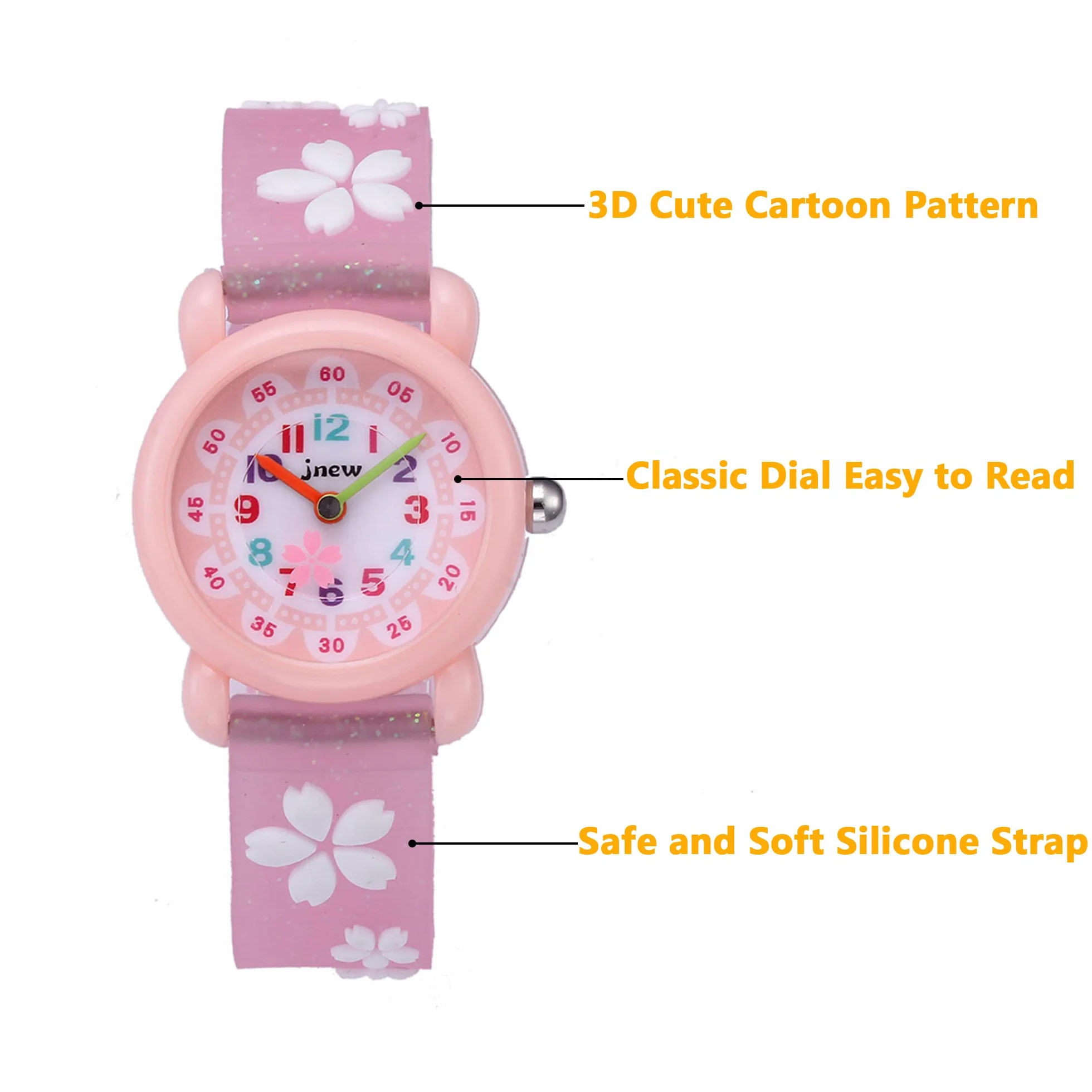 Reloj de Pulsera para Niñas Analógico Cuarzo 3ATM Impermeable 3D Dibujos Animados Correa Silicona