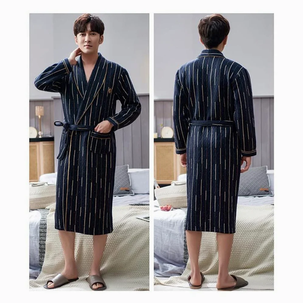Batas para Hombre Largas Ligeras De Algodón, Kimono Albornoz De Talla Grande para Bañera De Hidromasaje, SPA Sauna Piscina Pijamas De Manga Larga, Camisón Ropa De Dormir para Primavera Y Otoño