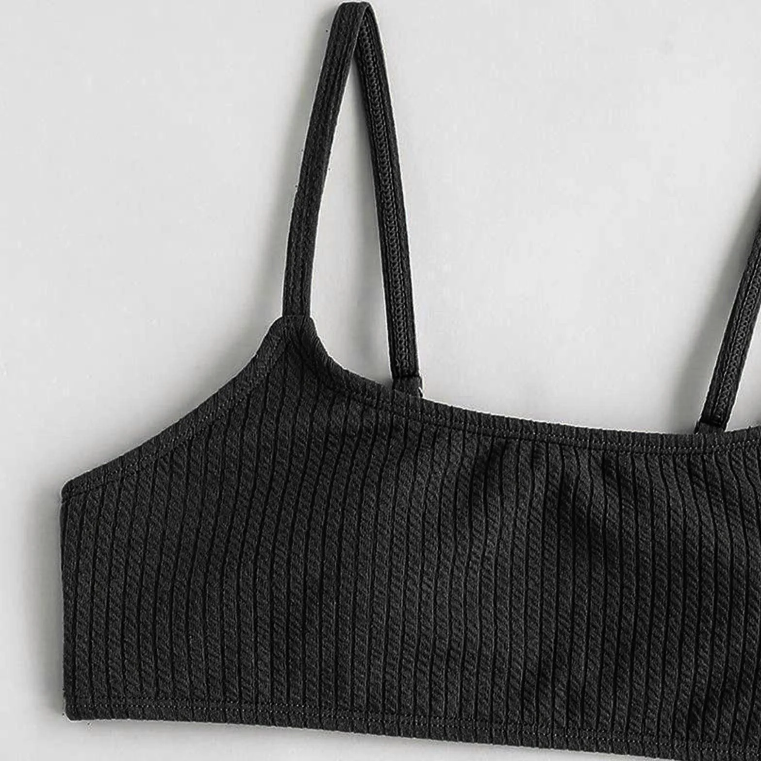 Bikini con lunares de dos piezas para niñas, cintura alta, traje de baño, negro