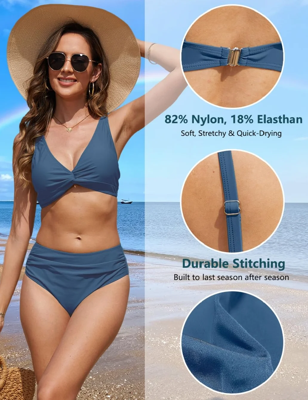 CheChury Bikini Set Mujer Dos Piezas Talle Alto Cuello en V Reductor Control Vientre Push Up
