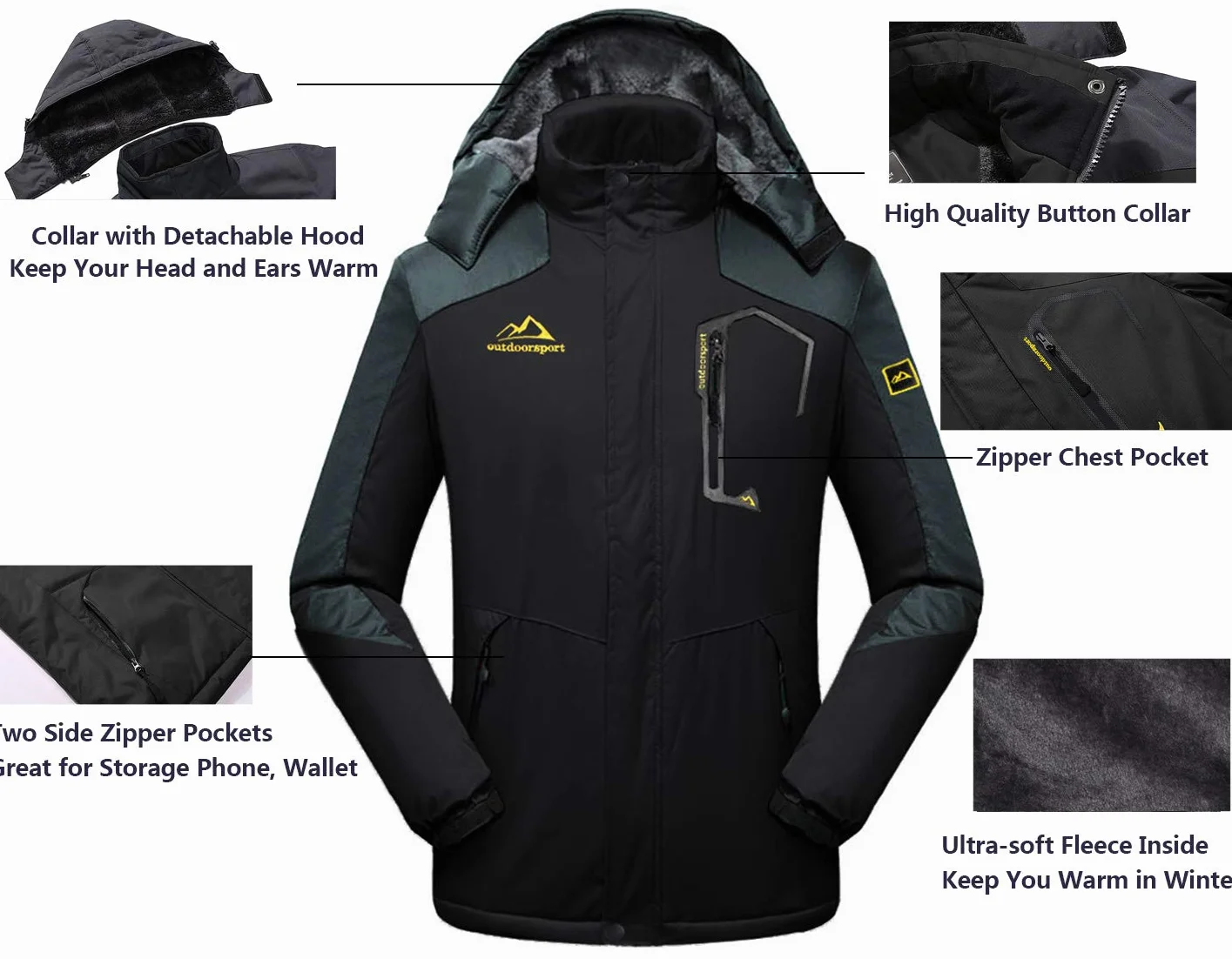 EKLENTSON Abrigo Hombre Invierno Chaqueta Impermeable Cortavientos Esquí Escalada Capucha Cremallera