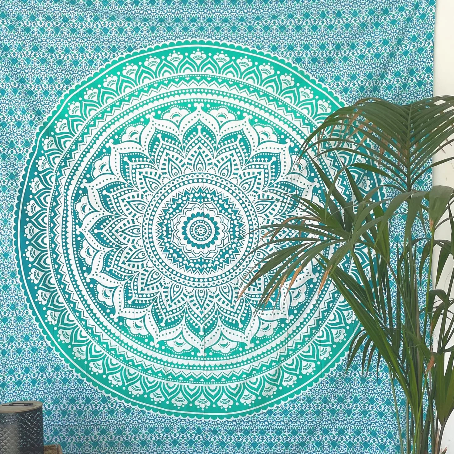 MOMOMUS Tapiz Mandala de Tela Multiusos XXL 210x230 cm Turquesa
