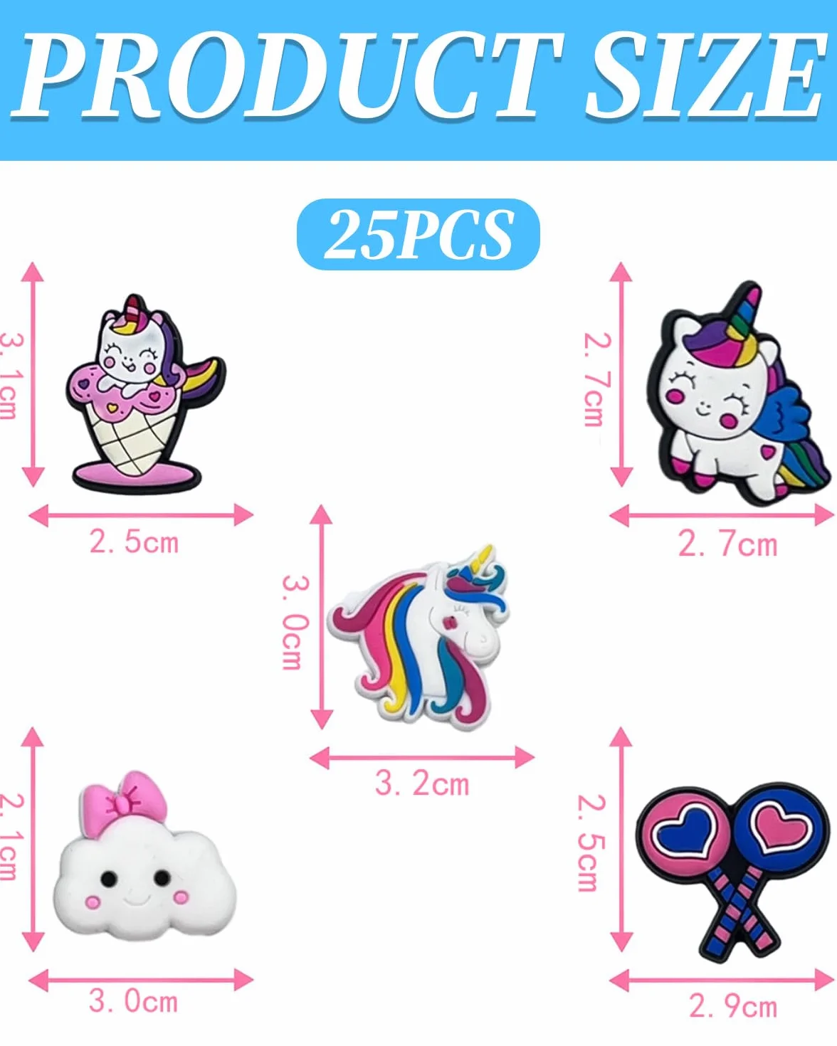 Adornos para Zapatos Unicornio Pack 25 Pins Decorativos para Crocs Zuecos