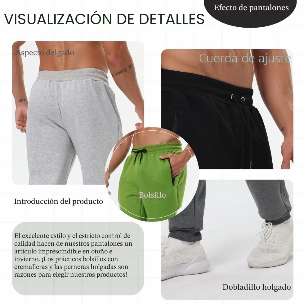 Paquete de 3 pantalones deportivos para hombre con bolsillos con cremallera