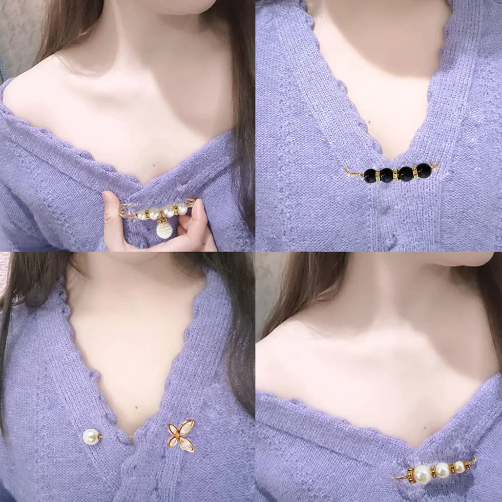 Broche de Perlas 4 Piezas Broche de Mujer Imitación Imperdibles para Suéteres Camisas