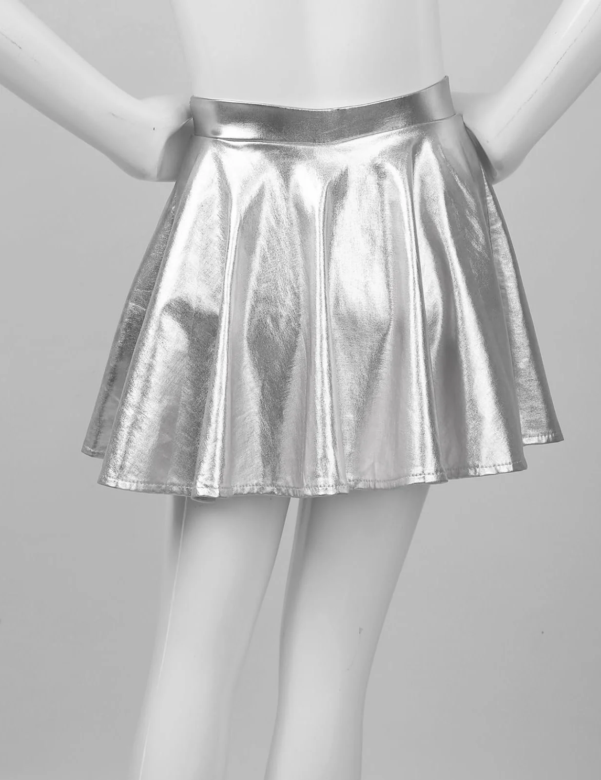 Falda de danza metálica para niña con líneas A, falda plisada elástica con pantalones cortos interiores