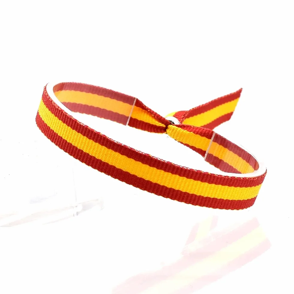 Pulsera de Tela Bandera de España con Cierre Ajustable, Colgador de Coche, Ancho 10 mm (1 Unidad)