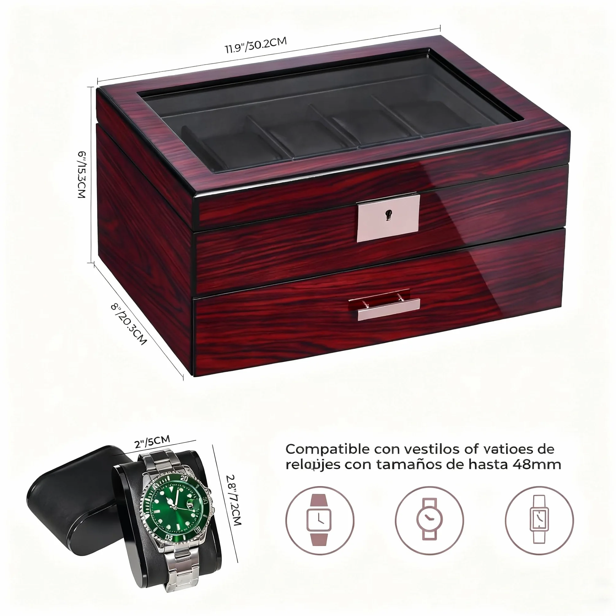 ANWBROAD Caja para Relojes 20 Compartimentos Con Cerradura Vitrina 2 Niveles JWB002Y
