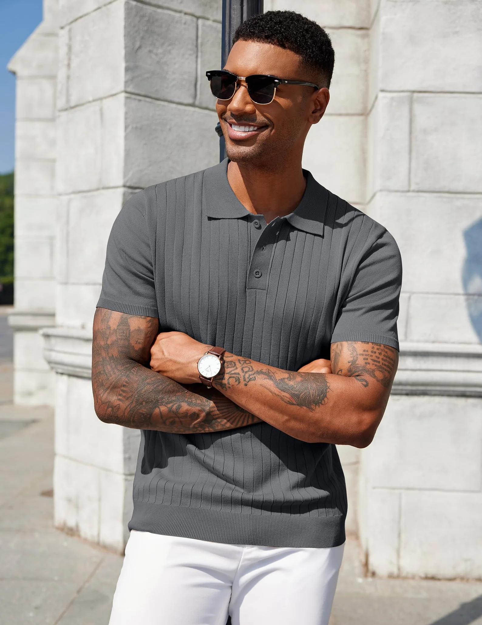 COOFANDY Polo Hombre Manga Corta de Punto Camiseta Polo Verano Casual Regular Fit Golf Shirt