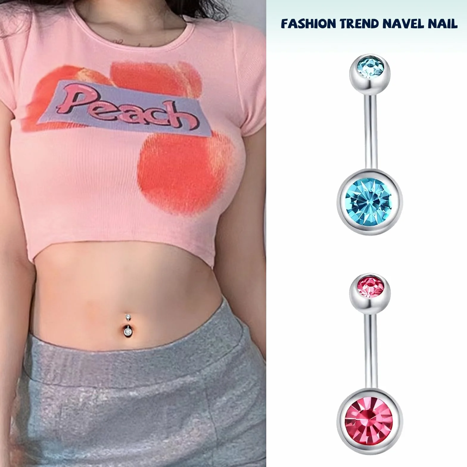 Aucuu 14G Acero Inoxidable Piercing Ombligo Barra Curvada Circonita CZ Cúbica Perla Joyería