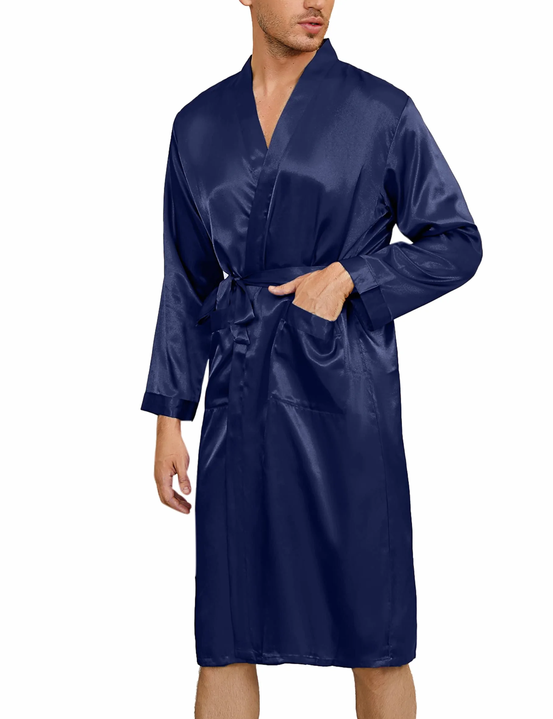 Bata de Hombre Verano Kimono Satén Baño Larga Casa Pijama Seda