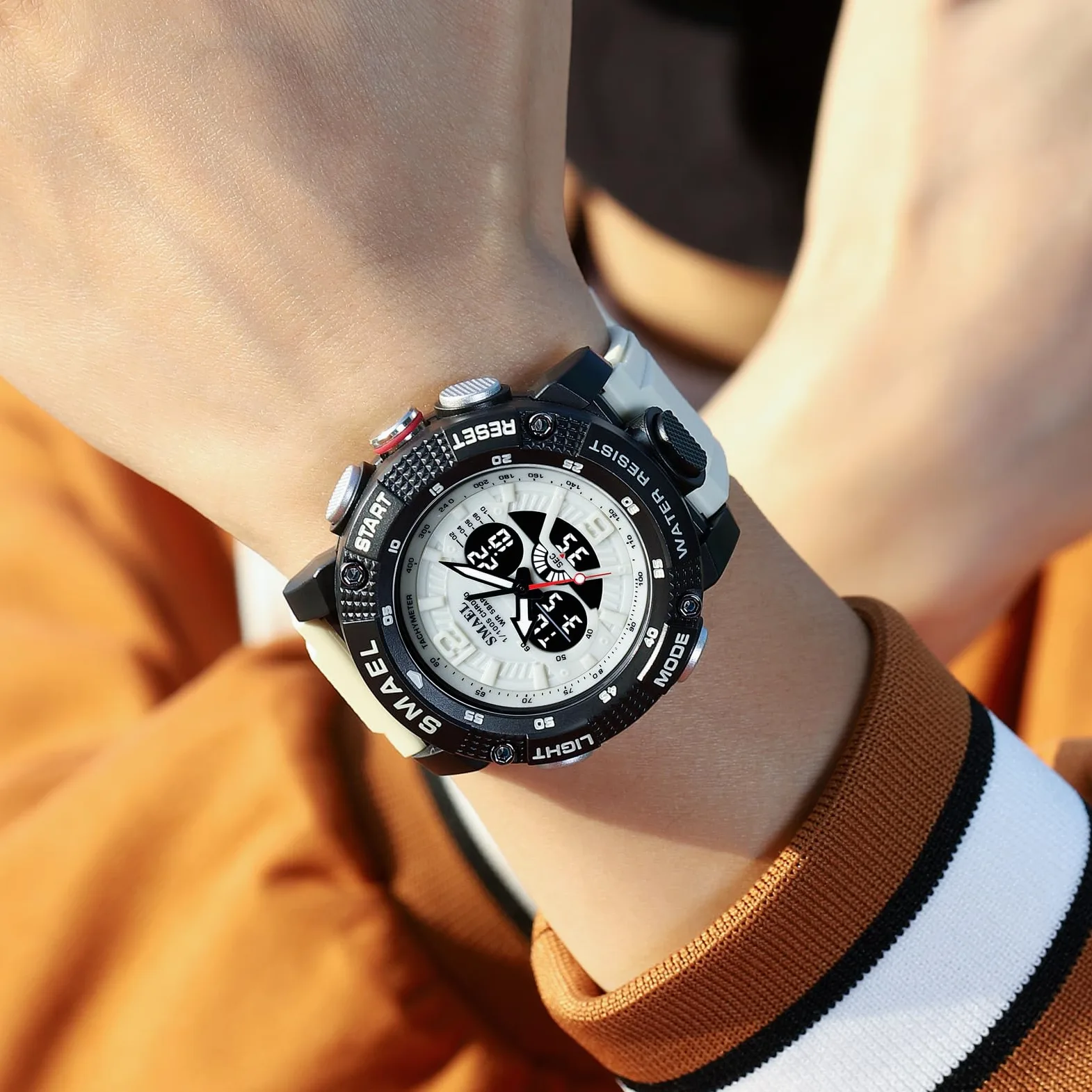 MASTOP Relojes de esfera grande para hombre, 5 ATM, para deportes al aire libre, militar, digital, transparente, multifunción, resistente al agua, con alarma, cronómetro, LED, resistente, para