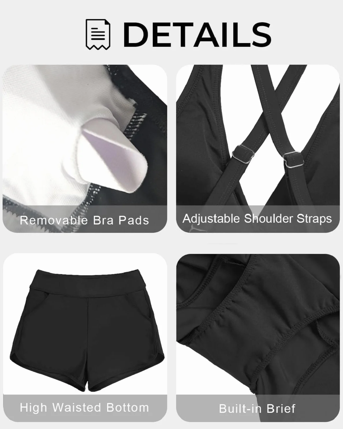 Tankini Mujer 2 Piezas Push Up con Relleno V Neck Bañadores Correas Ajustables Cintura Alta