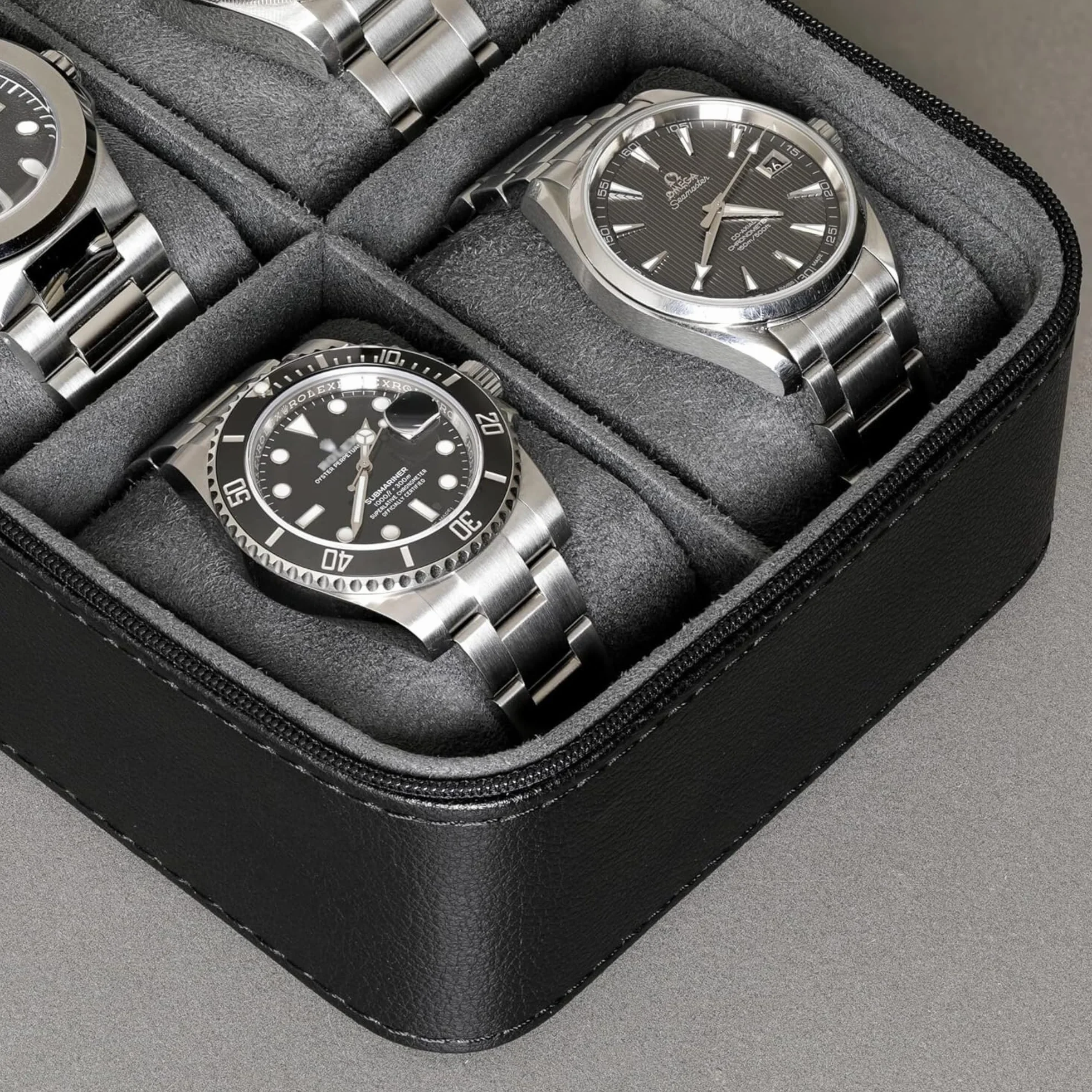 ROTHWELL Estuche organizador de viaje para 5 relojes, resistente, portátil, con cremallera, hasta 50 mm