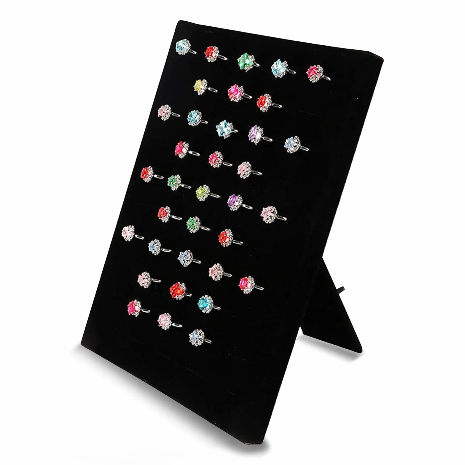 Bandeja para joyas, terciopelo negro, soporte para anillos con 50 compartimentos para tarjetas, joyero expositor de joyas, organizador de anillos, pendientes, expositor de anillos