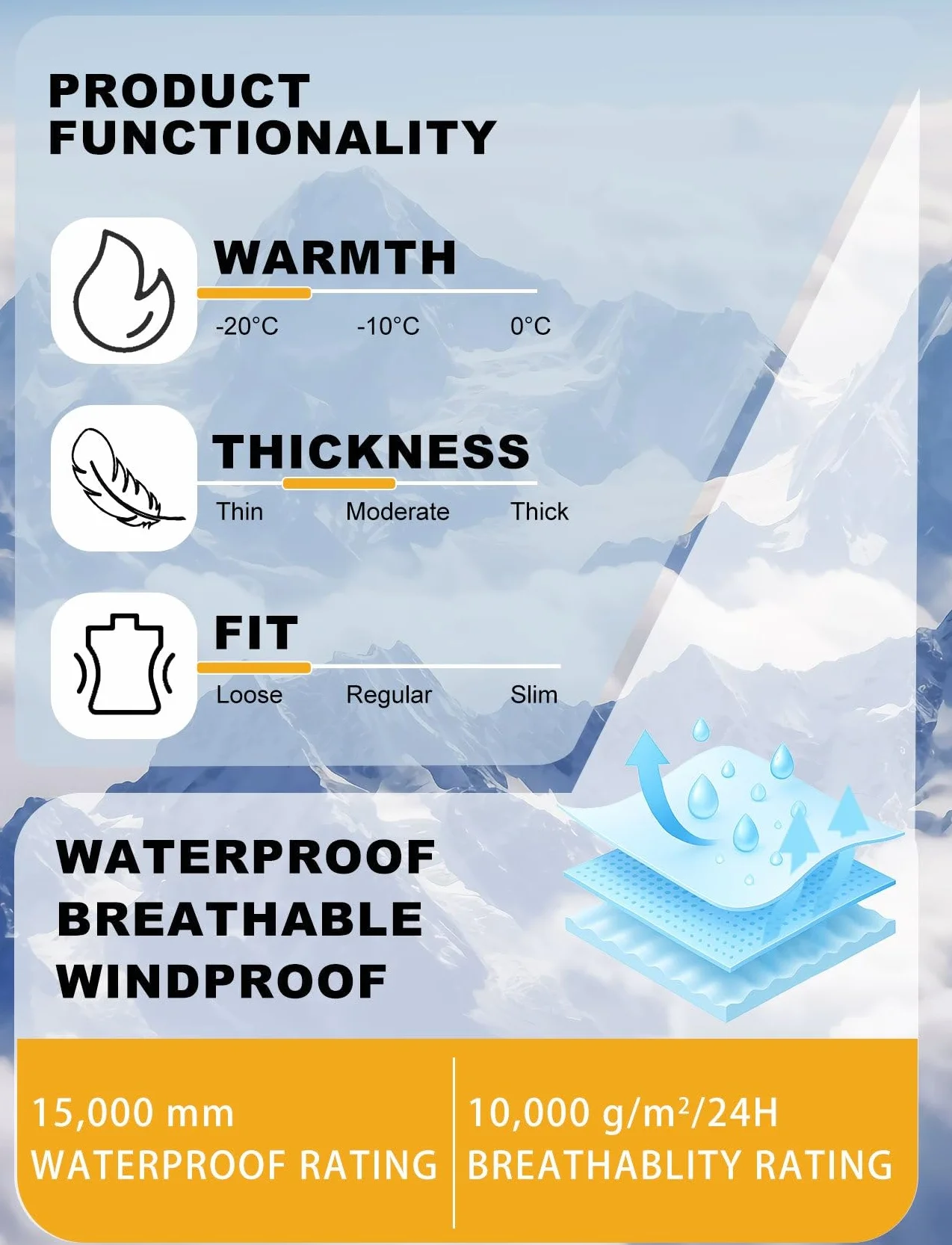 GSOU SNOW Chaqueta de Esquí Holgados Mujeres Hombres Impermeable Antiviento Transpirable Térmico con Capucha