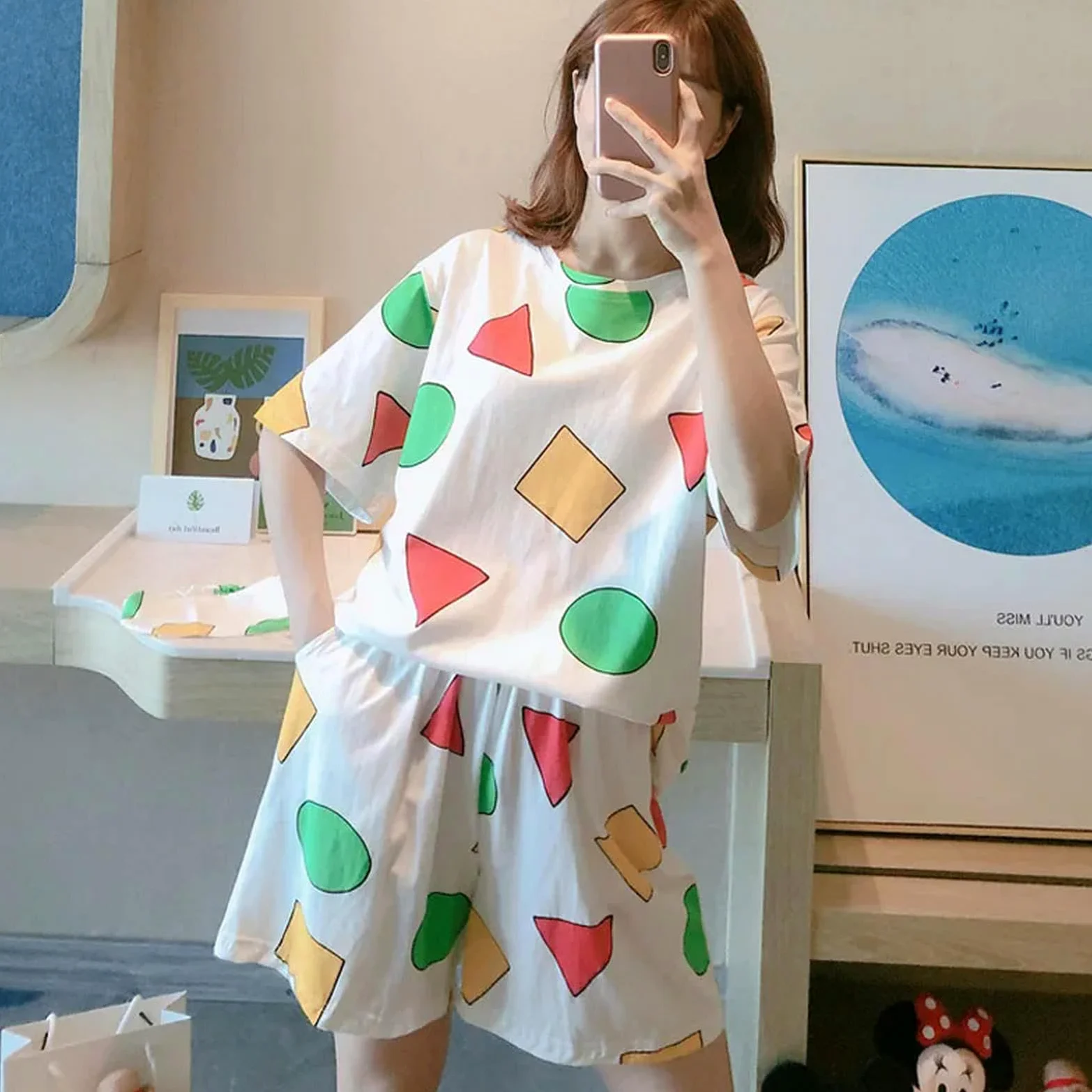 Pijama Mujer Invierno Pajamas De Mujeres para Mujeres Pajama De Verano Pajama Shinchan Trajes De Dormir con Pantalones Cortos Pajama De Ropa para El Hogar