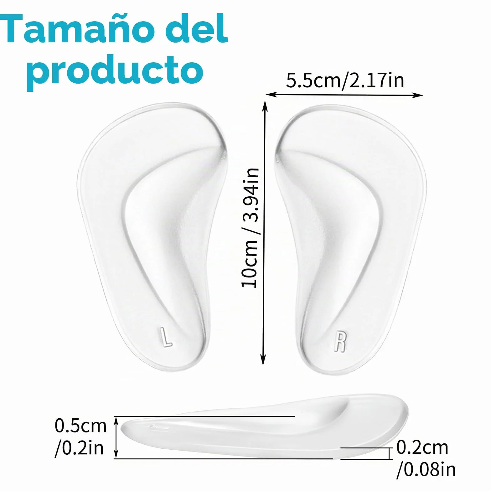 COMNICO 3 Pares Plantillas Autoadhesivas Gel Suave Silicona Transparente Alivio Fascitis Plantar Pies Planos