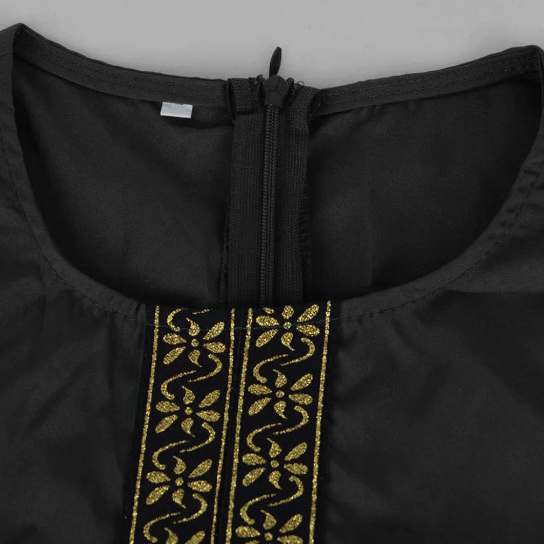 Vestido Musulmán Mujer Túnica Oración Lisa Ropa Islámica Estampada Ramadán Jilbab Negro M