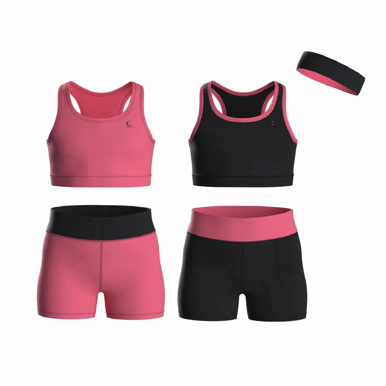 Girls Clothing Athletic Sets Sleeveless Crop Tank Tops & Bike Shorts Cheer, Gymnastics, Volleyball Size 3-16 (5 Pcs)