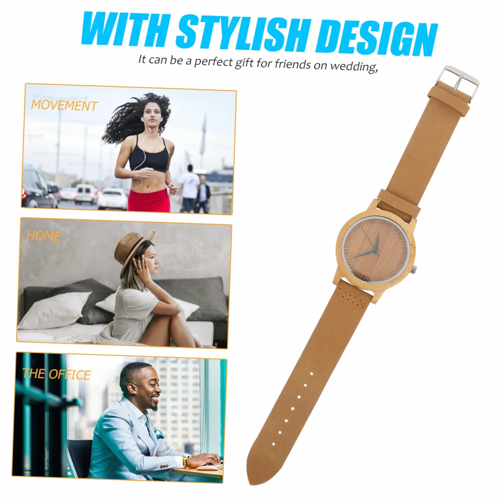 Reloj de Madera de Bambú Movimiento de Cuarzo, Diseño Elegante y Sencillo para Hombres y Mujeres, Adecuado para Cumpleaños y Actividades al Aire Libre