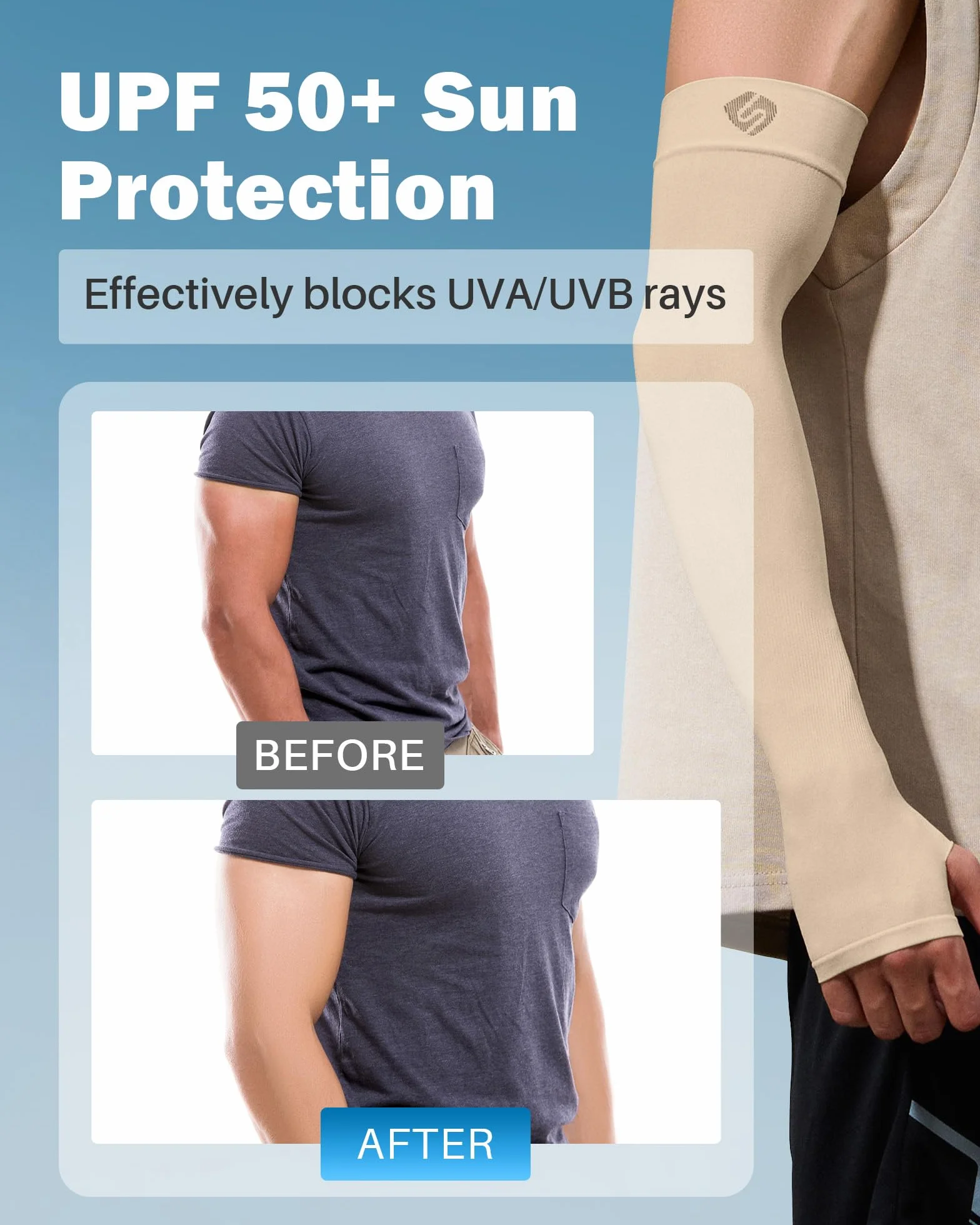 Manguitos de compresión UV para deportes, protección solar, 1/2 pares