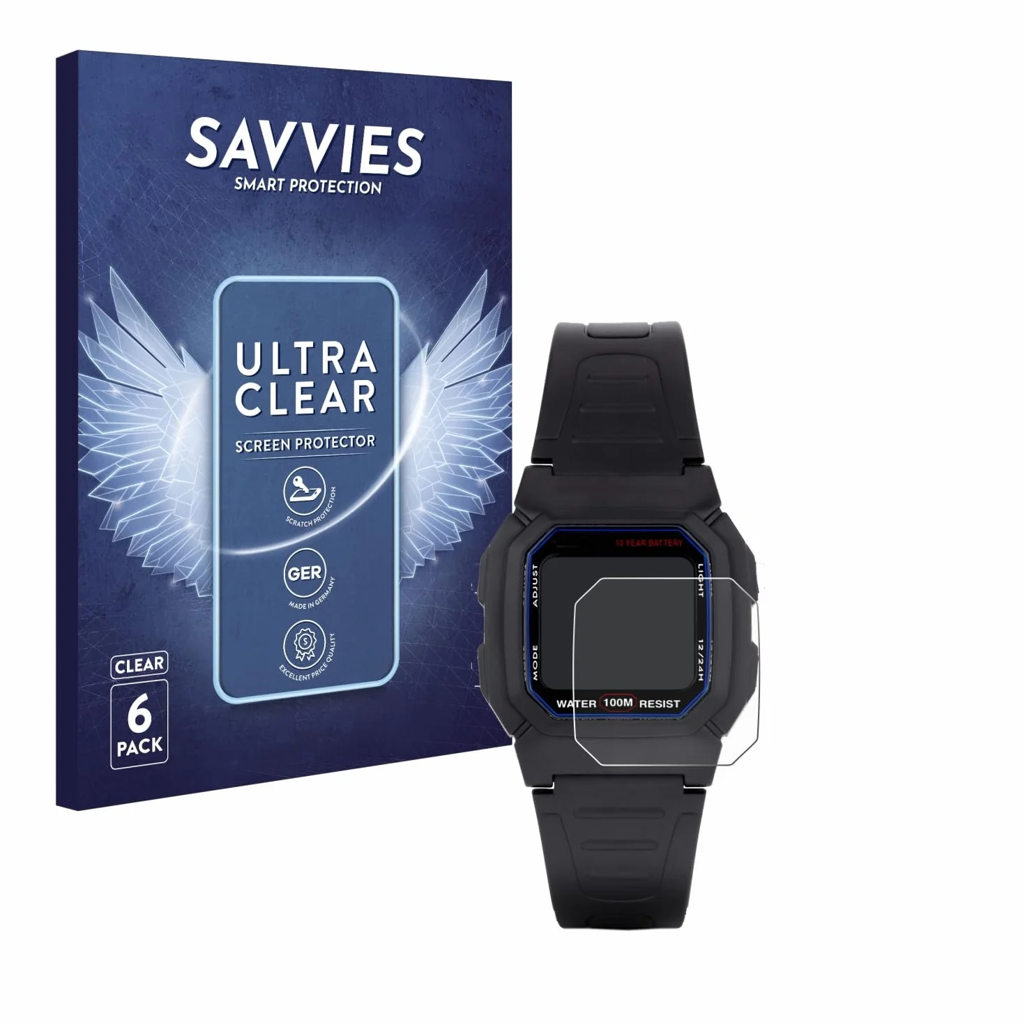 Savvies Protector Pantalla Casio W-800H-1AVES 6 Unidades Película Ultra Transparente